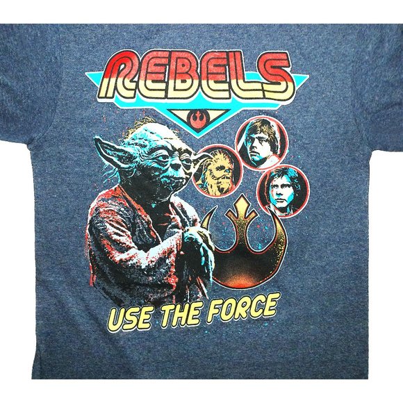 Star Wars Rebel Alliance 'USE THE FORCE' Yoda Luke Retro Blue Graphic Tee Sz S - Picture 2 of 6